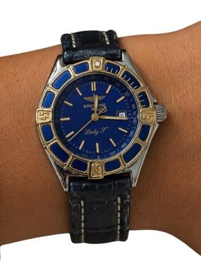 BREITLING Lady J Gold Sapphire Shark Leather Band Women’s Watch